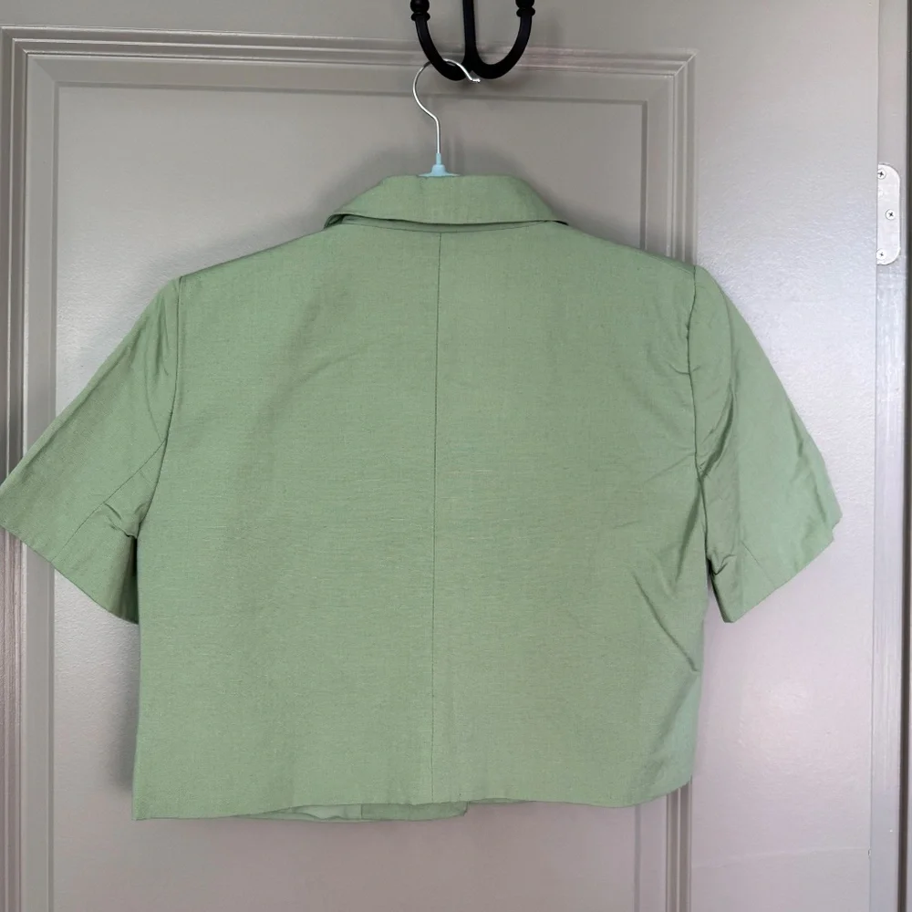 Maison d'Amélie Paris Sage Green Cropped Short Sleeve Blazer Size XS